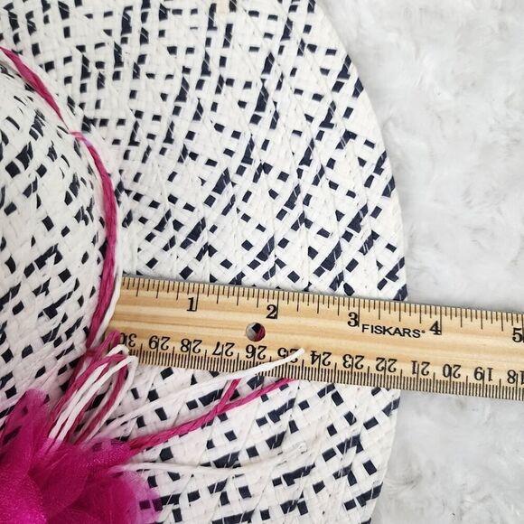 Wide Brim Floral Floppy Paper Sun Hat White & Black - Picture 7 of 8